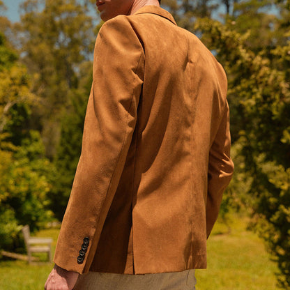 Herren Wildlederanzug Elegant Lederanzug mit Revers und Taschen