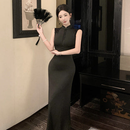 Chinesisch Qipao Kleid Elegantes Ärmelloses Abendkleid