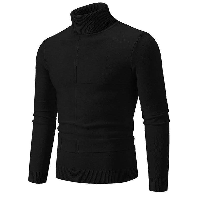 Herren Strickpullover Hochabschließend Modisch Schwarzer Oversized