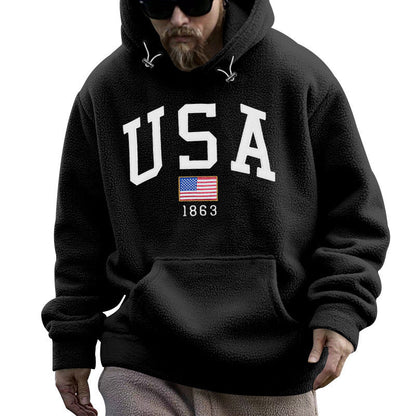 Herren Kapuzenpullover USA Print Kapuze Tasche