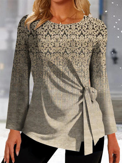 Damen Oberteil mit Knoten-Detail und Grafik-Print Modern