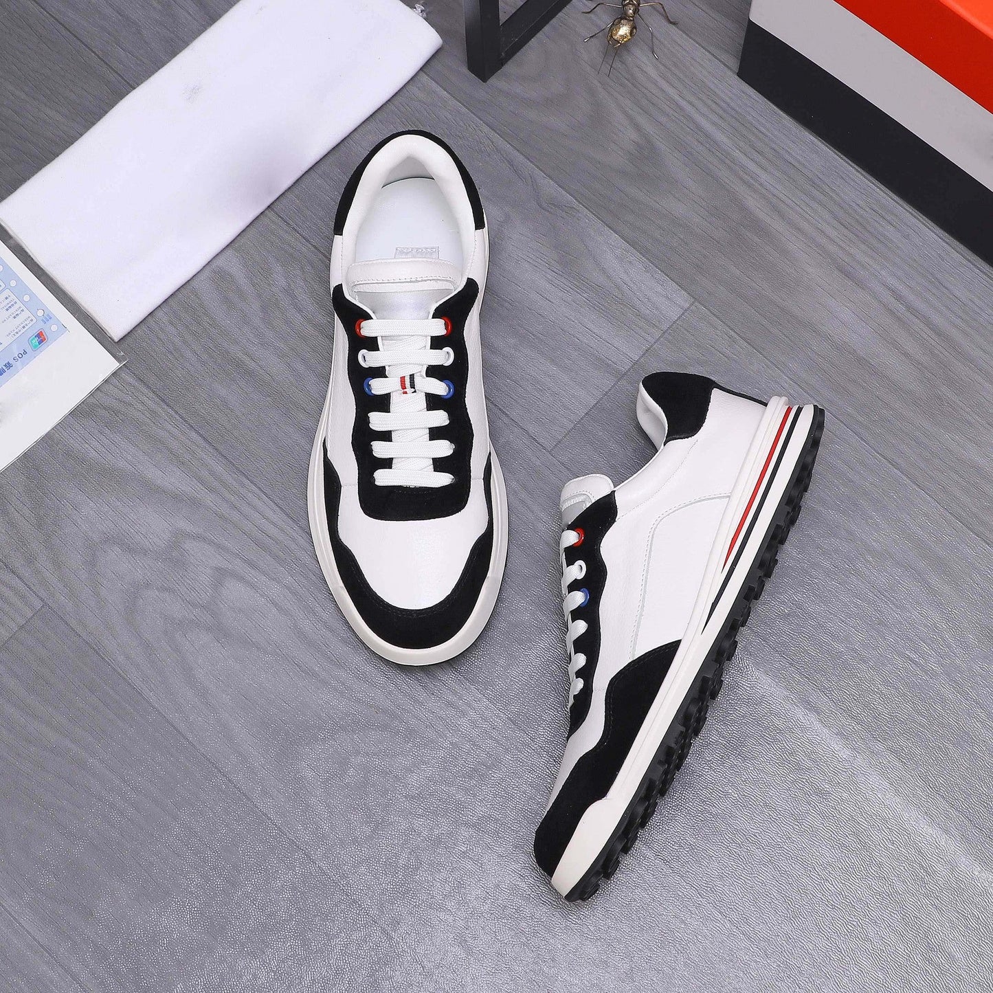 Damen Sneaker Leder Sportlich Mit Kontrasten