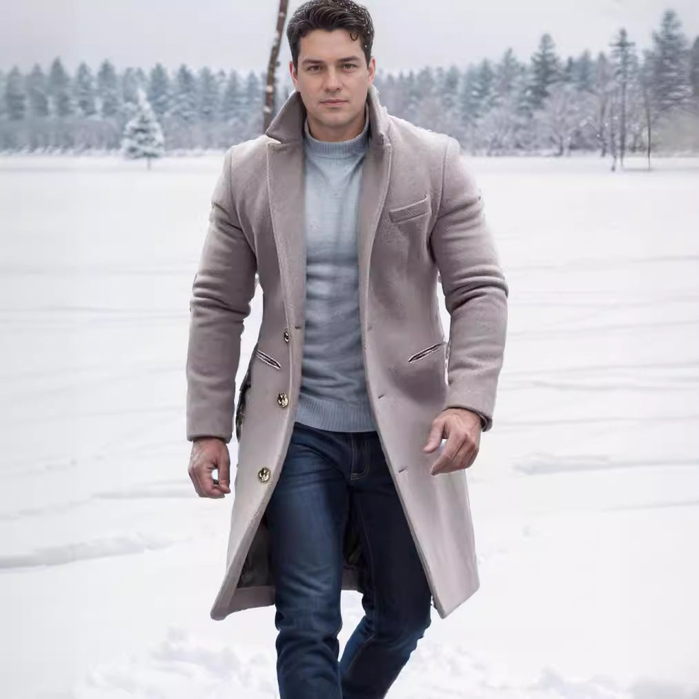 Herren Wollmantel Slim Fit schmal Elegant mit Knöpfen