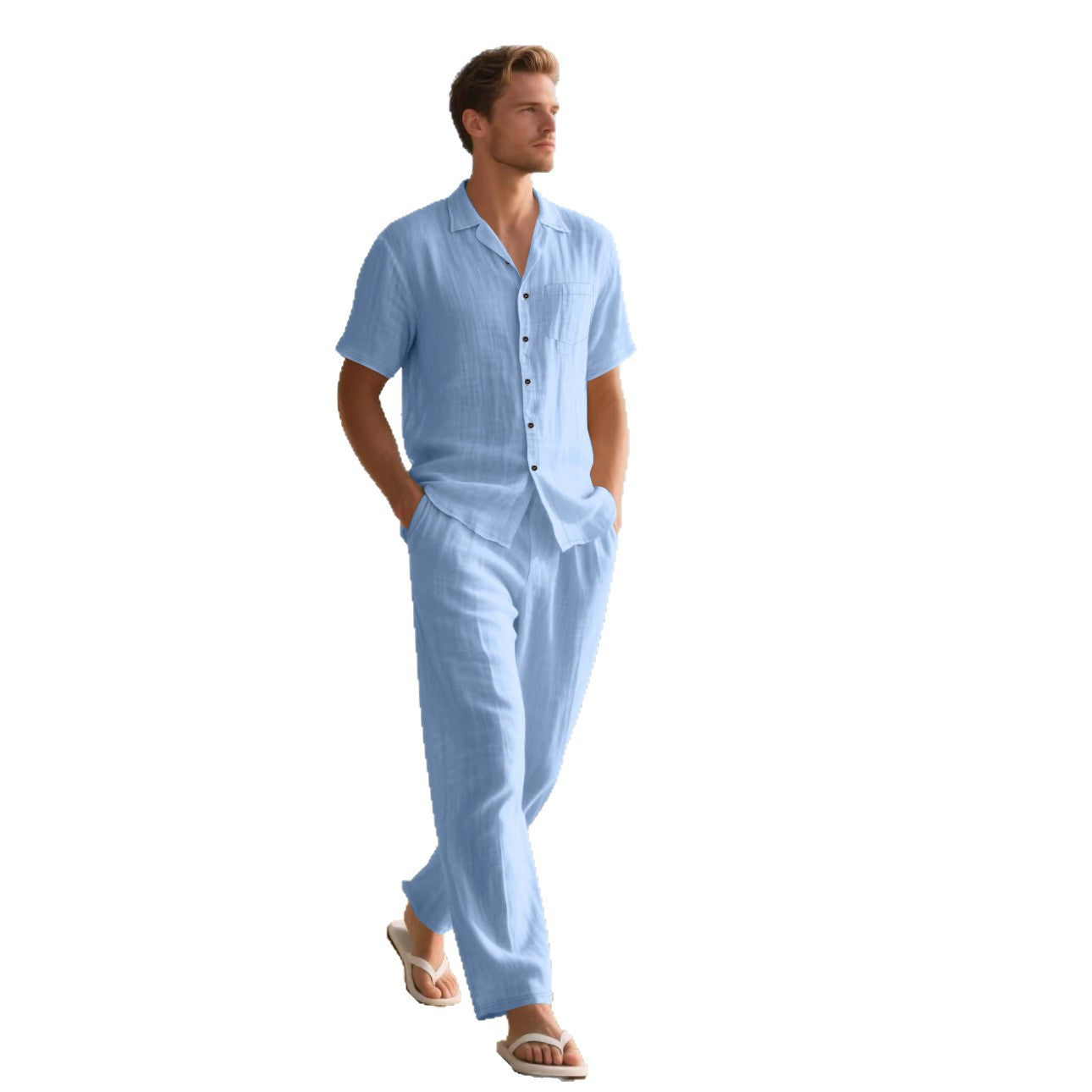 Herren Strandoutfit Sommer Kurzarmhemd Lockere Hosen