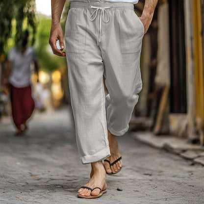 Herren Leinenhose Lässig Bequem mit Taschen