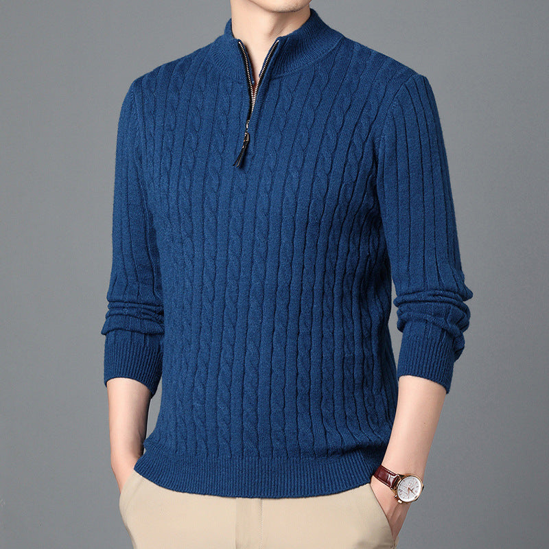 Strickpullover Herren Modern mit Reißverschluss und Struktur Details