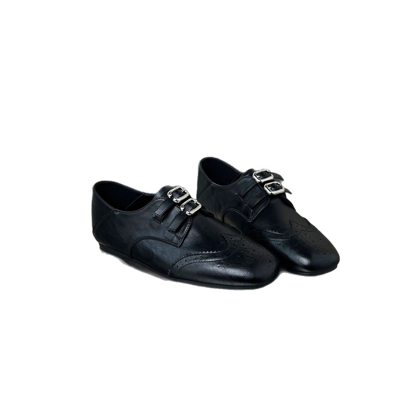 Damen Mokassins Elegante Schnallen Schuhe Schwarz Heidi Stil