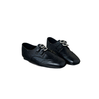 Damen Mokassins Elegante Schnallen Schuhe Schwarz Heidi Stil