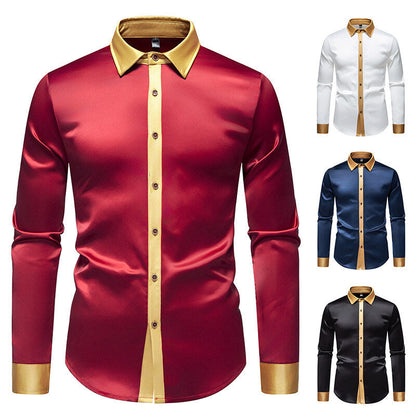 Herren Langarmhemd Elegant mit Kontrastkragen und Knöpfen Modern
