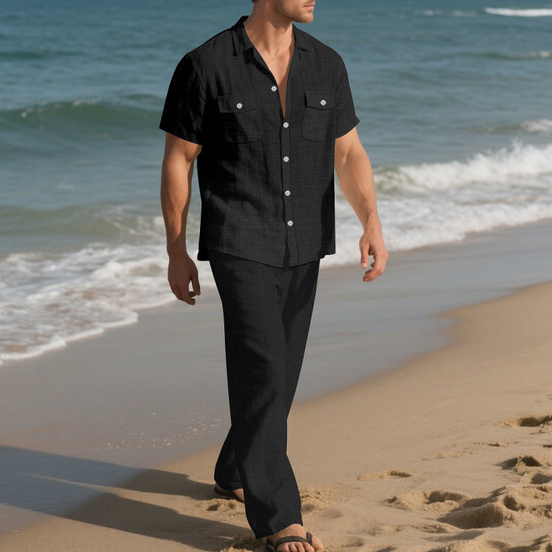 Herren Kurzarmhemd mit Taschen und bequeme Hose