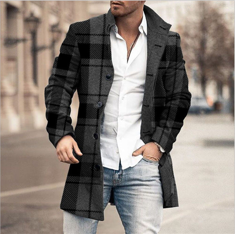 Herren Wollmantel Karo Modern Tailliert