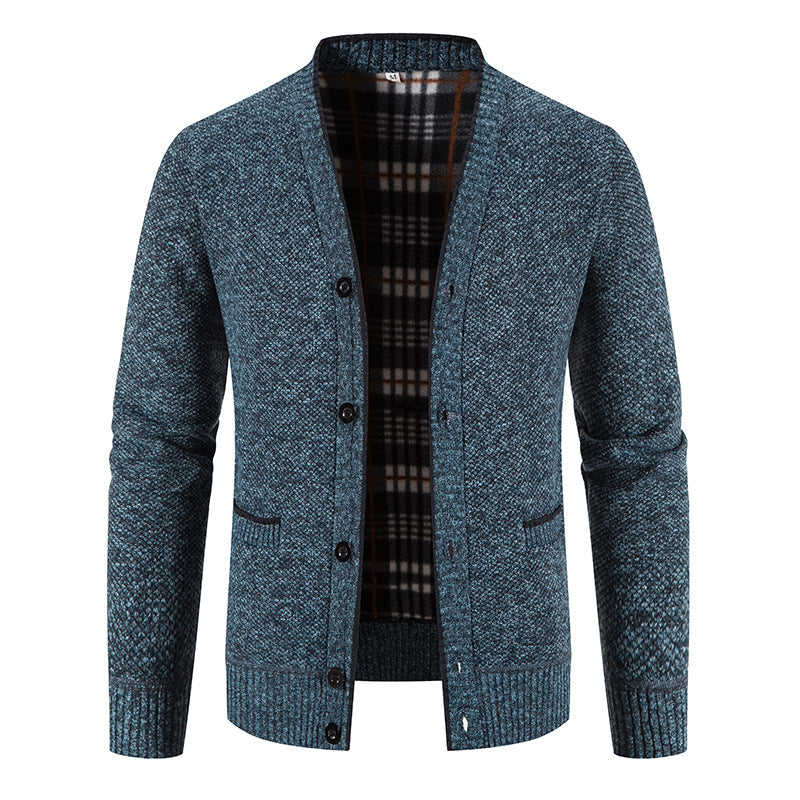 Herren Strickjacke Karomuster Knopfverschluss Elegante Männerjacke
