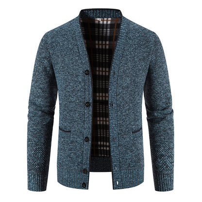 Herren Strickjacke Karomuster Knopfverschluss Elegante Männerjacke