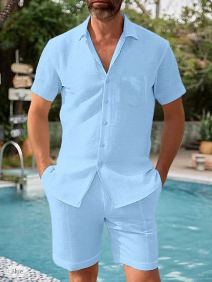 Herren Sommer Set Kurzarm Hemd und Shorts Leicht und Bequem