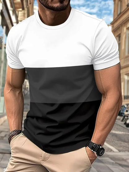 Herren T-Shirt Farbblock-Design Rundhals Modern