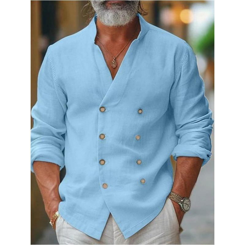 Herren Leinenhemd Modisch Stehkragen Elegantes Design