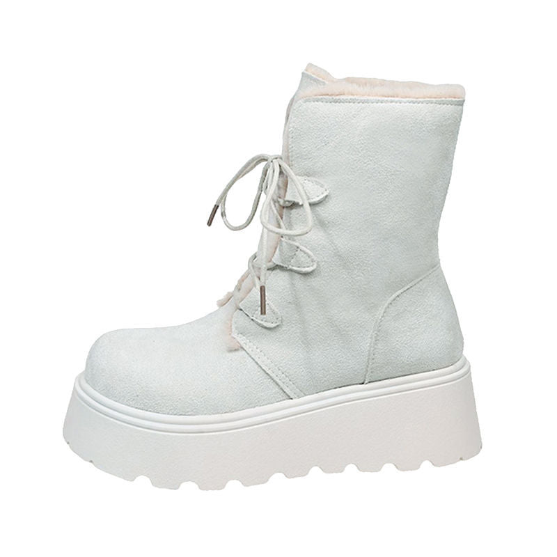 Damen Winterstiefel Flauschig Warm mit Plateau und Fellkragen