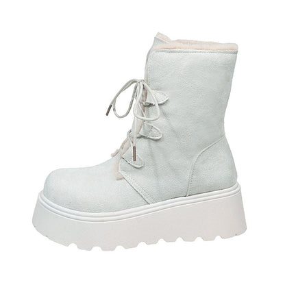 Damen Winterstiefel Flauschig Warm mit Plateau und Fellkragen