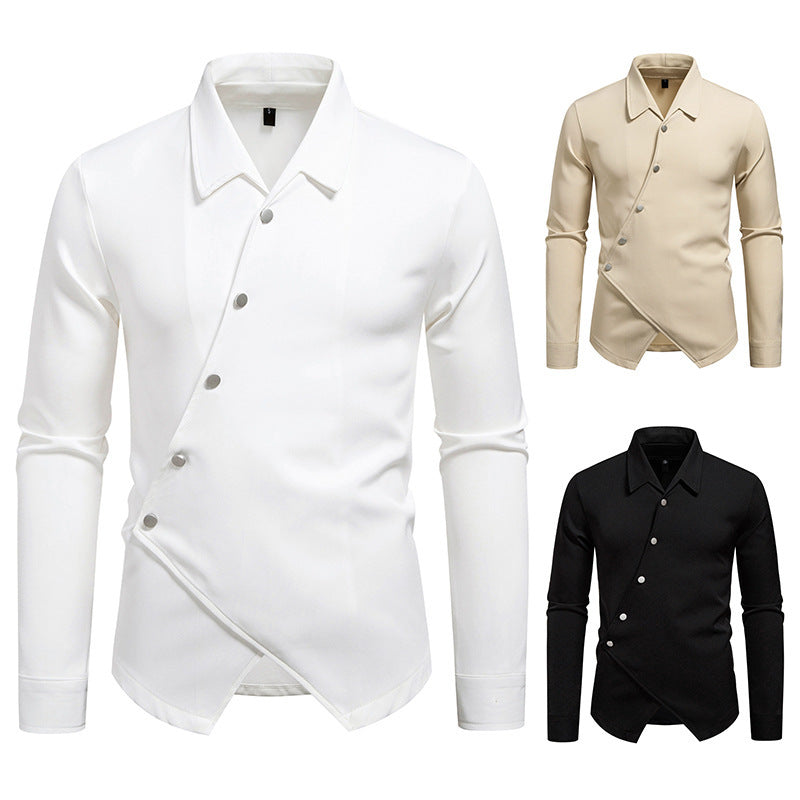 Herren Langarmhemd mit Asymmetrischem Knopfdesign Modern