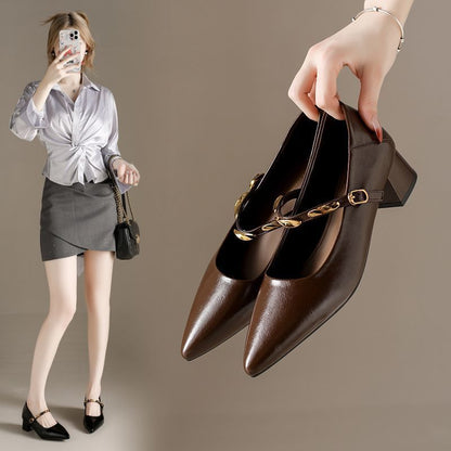 Elegante Damen Lederpumps mit Blockabsatz Schwarz