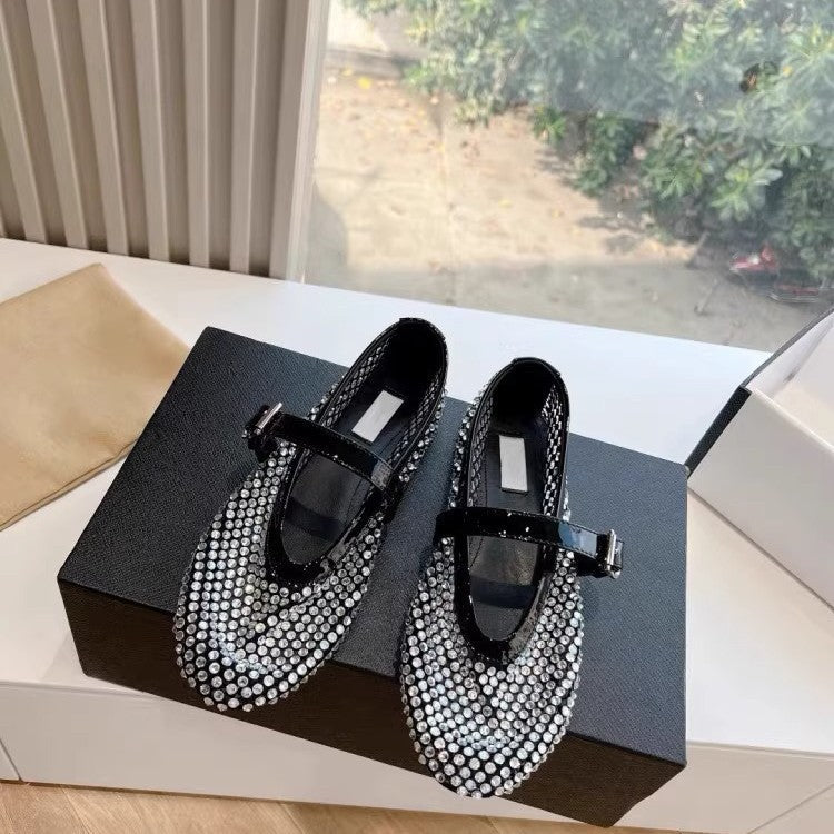 Damen Ballerinas Schuhe mit Strass Applikationen Glitzer
