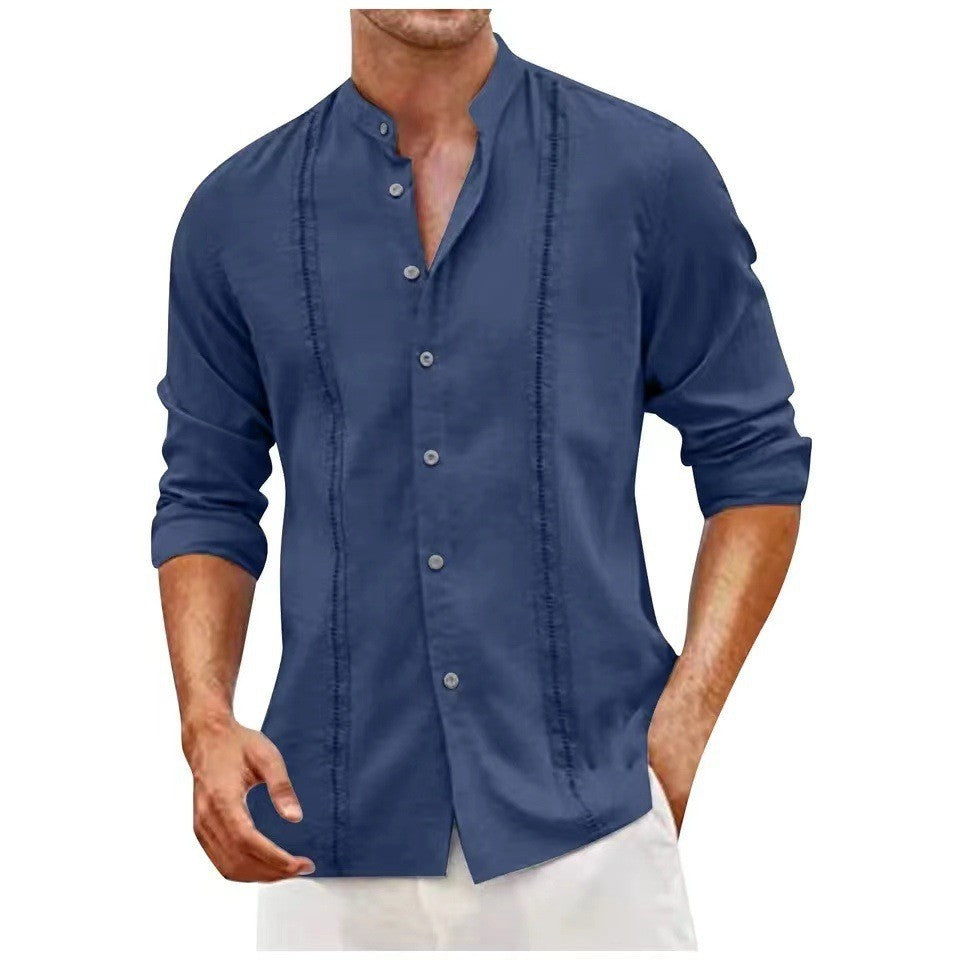 Herren Leinenhemd Langarm Stehkragen Elegent Modern