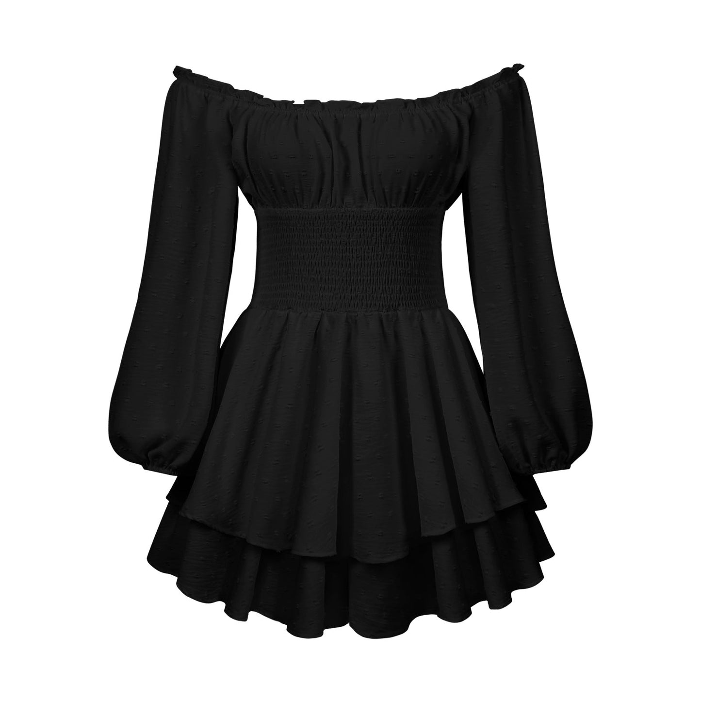 Damen Off-Shoulder Kleid Voluminös Ärmel Lange Frauenkleid Elegant