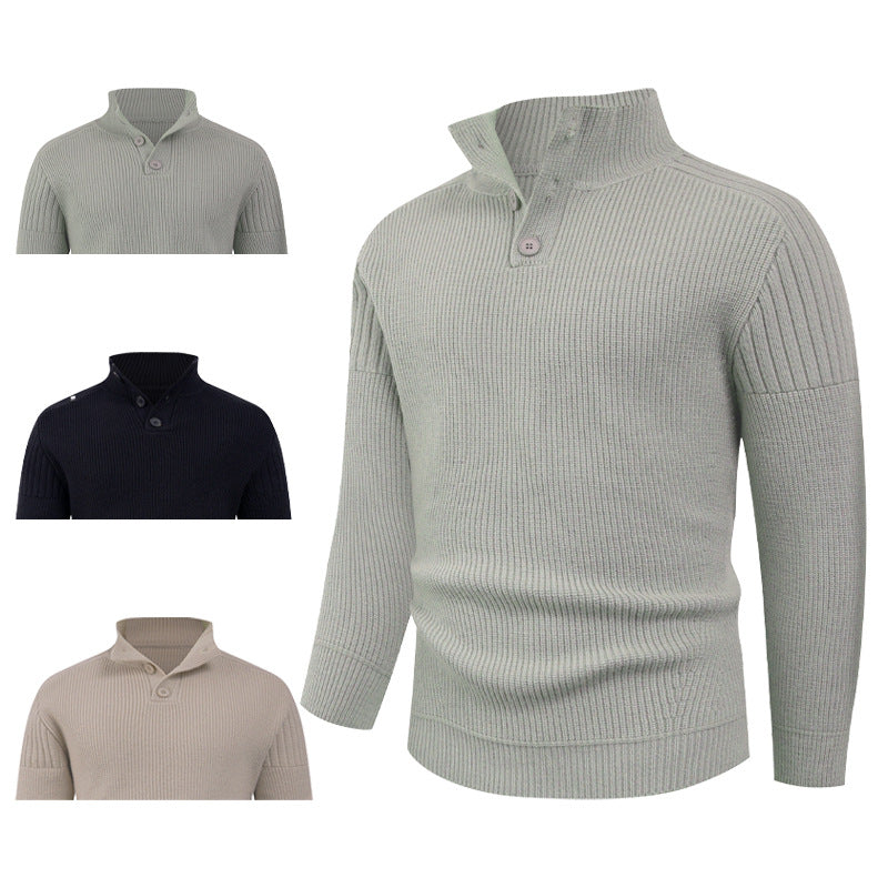 Herren Pullover Strick mit Hochkragen und Knöpfen Modern - BerlinGlamour
