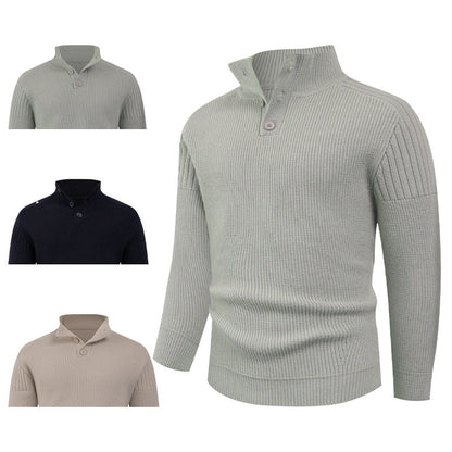 Herren Pullover Strick mit Hochkragen und Knöpfen Modern - BerlinGlamour