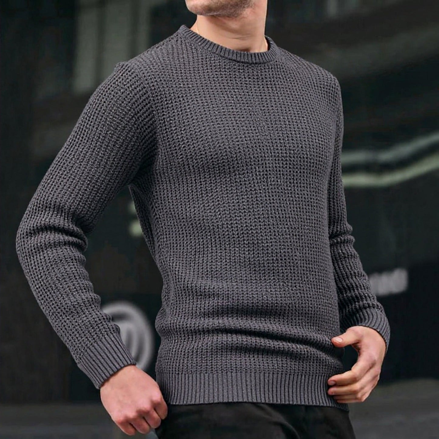 Herren Strickpullover Waffelmuster Bequem Groß