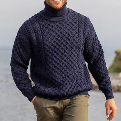 Herren Strickpullover Zopf Muster Hochkragen Modern - BerlinGlamour