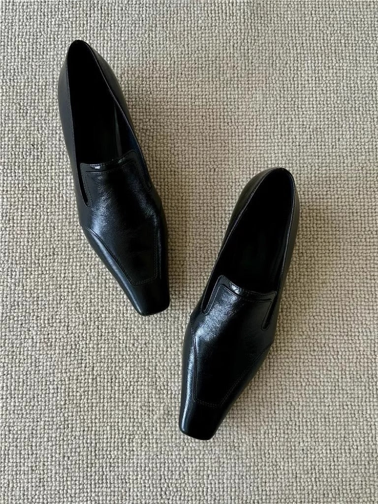 Elegante Leder Loafers Damen Schuhe Schwarz Lederschuhe