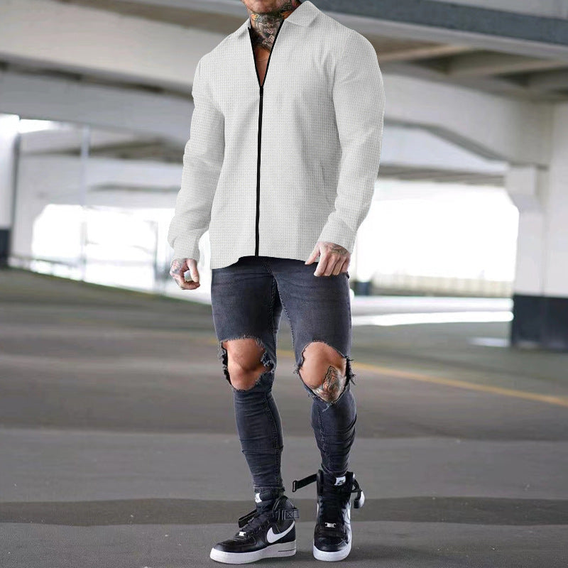 Herren Freizeithemd Modern mit Reißverschluss und Strukturdesign