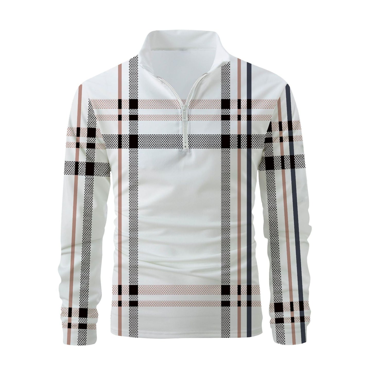Herren Langarmshirt Karomuster Modern Reißverschluss
