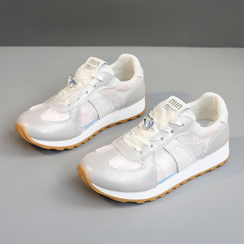 Damen Sneaker Sportlich Atmungsaktiv Glitzernde Kristalle