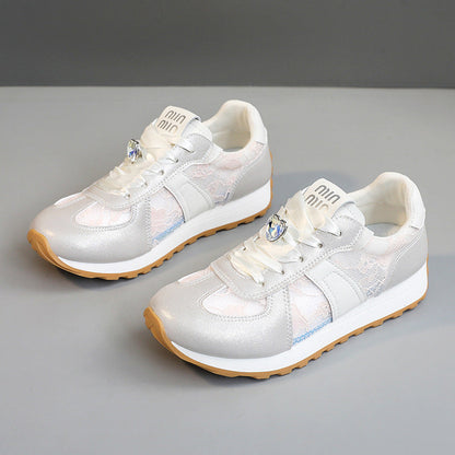 Damen Sneaker Sportlich Atmungsaktiv Glitzernde Kristalle