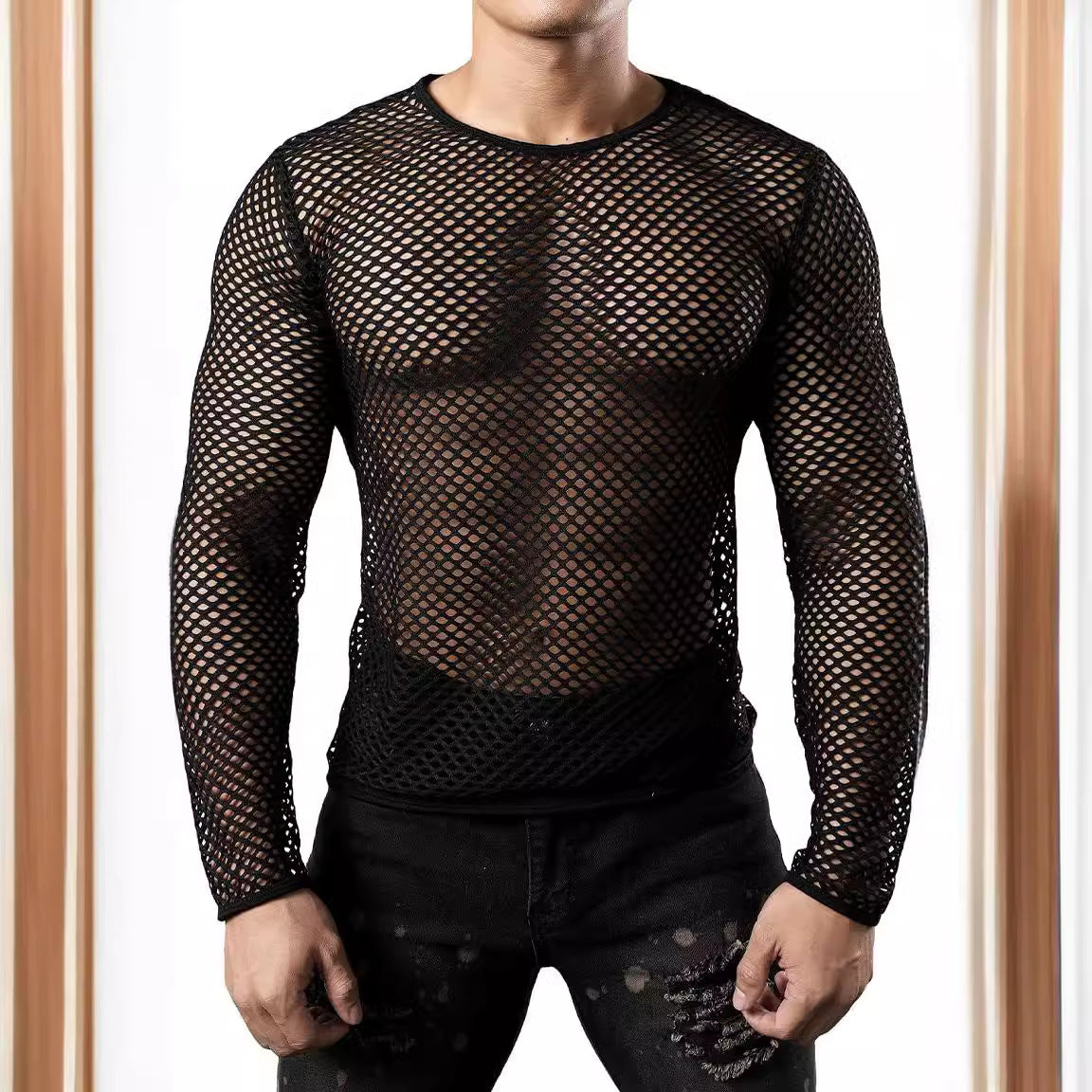 Herren Oberteil Langarm Netztop Modern - BerlinGlamour