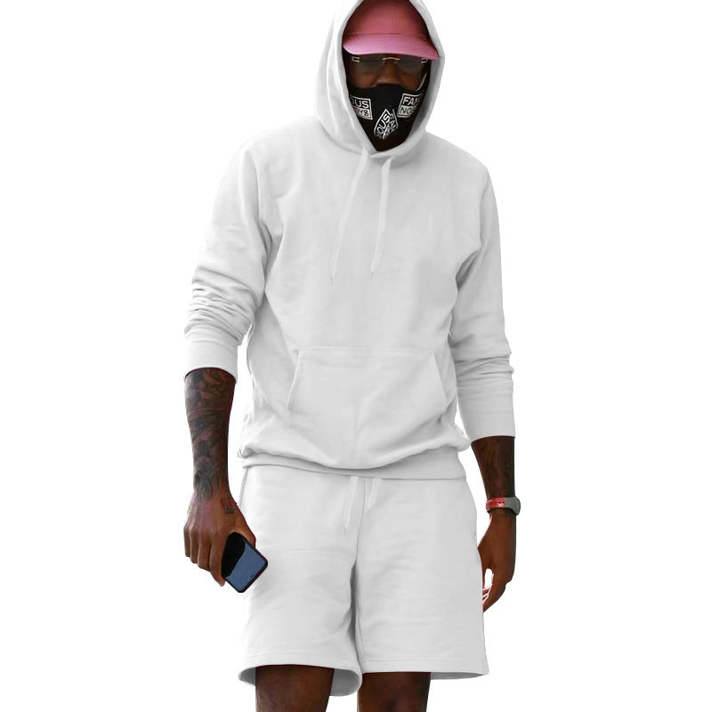 Herren Sport-Outfit Hoodie Shorts Set Athletisch Grau