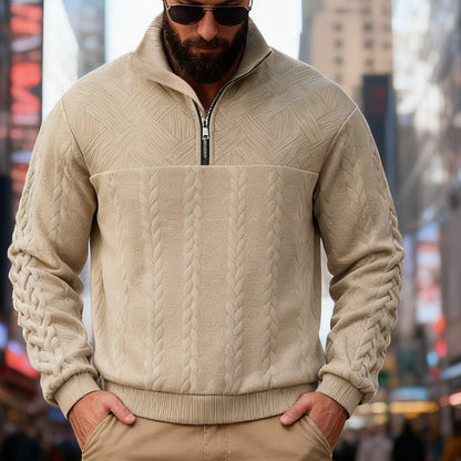 Herren Fleecepullover Halbzipper Strukturmuster Winterwarm