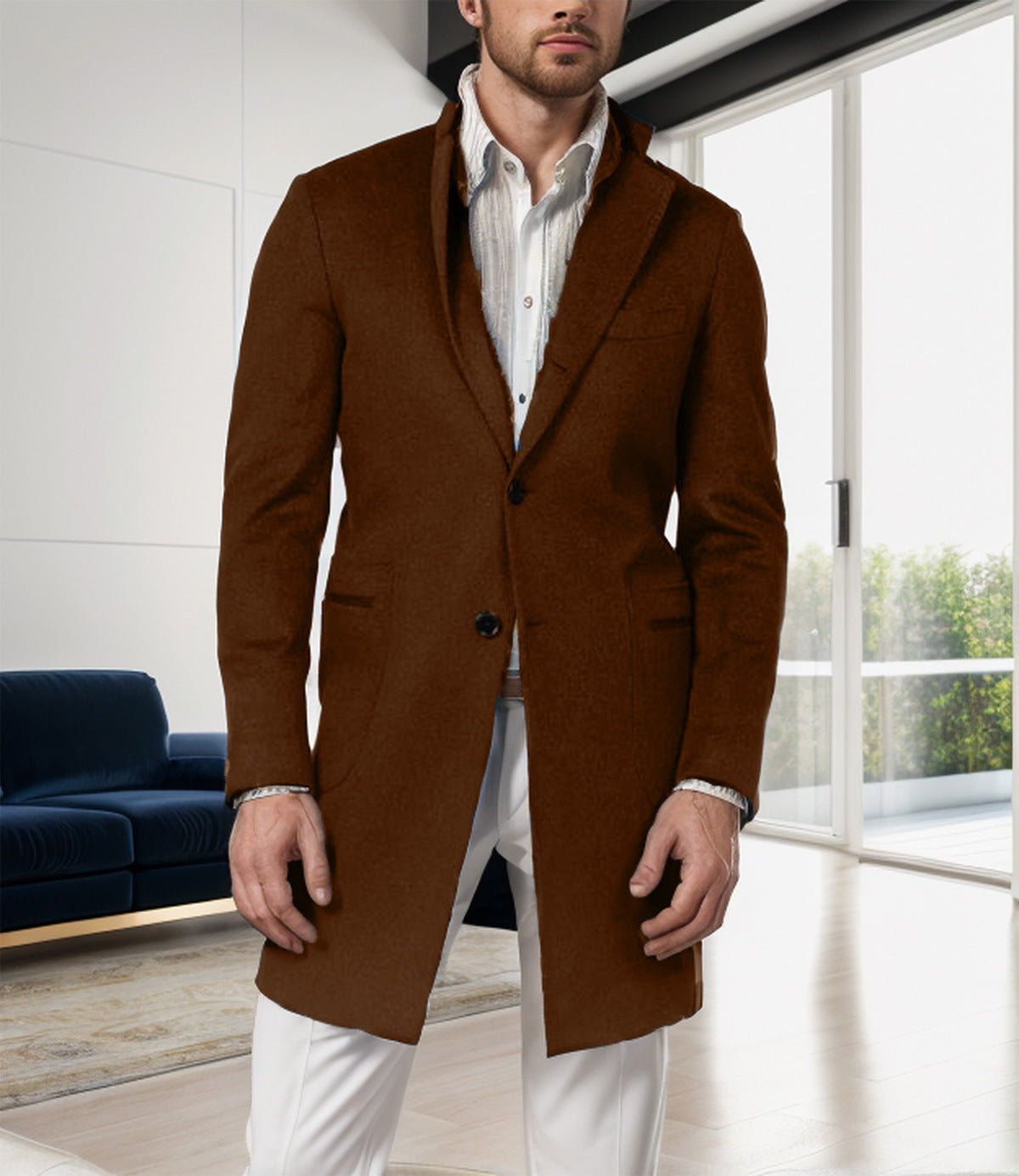 Herren Wollmantel Elegant Slim Fit schwarz