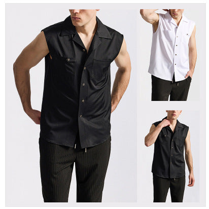 Herren Tanktop Hemd mit Brusttasche Sportlich Modern
