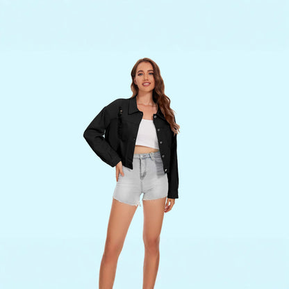 Damen Jeansjacke Crop Style Lässig Mit Fransen