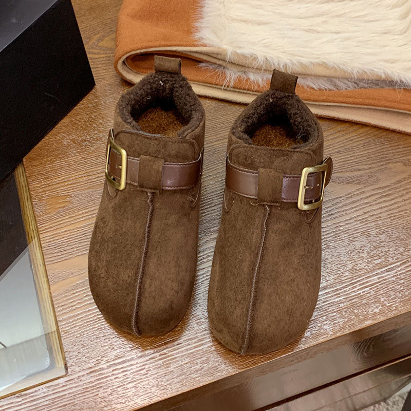 Damen Hausschuhe Plüsch Warm mit Schnalle Modern
