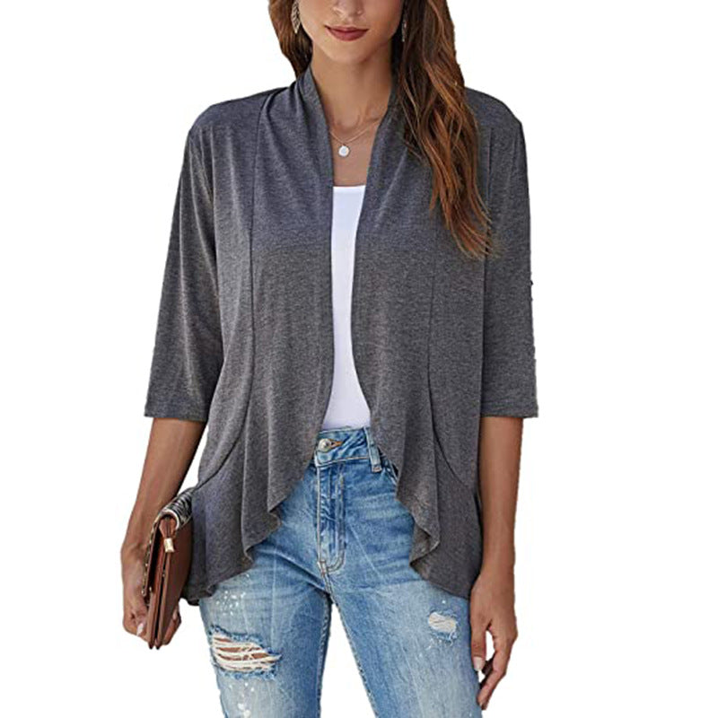 Damen Leichtjacke Chiffon mit Offener Front und Drei-Viertel-Ärmeln