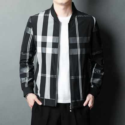 Herren Bomberjacke Karomuster Elastisch Modern
