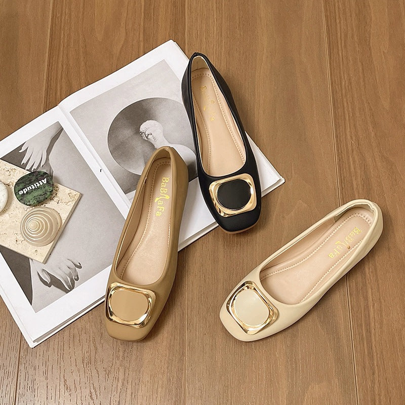 Damen Ballerinas Elegante Quadratverschluss Schuhe Modern