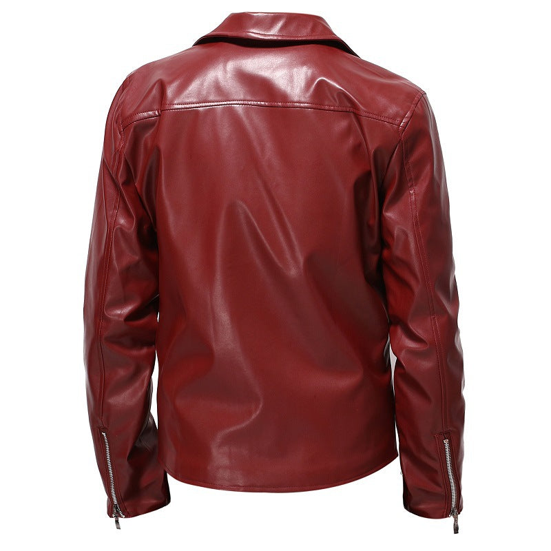Lederjacke Herren Bikerjacke Kunstleder Schwarz Modern