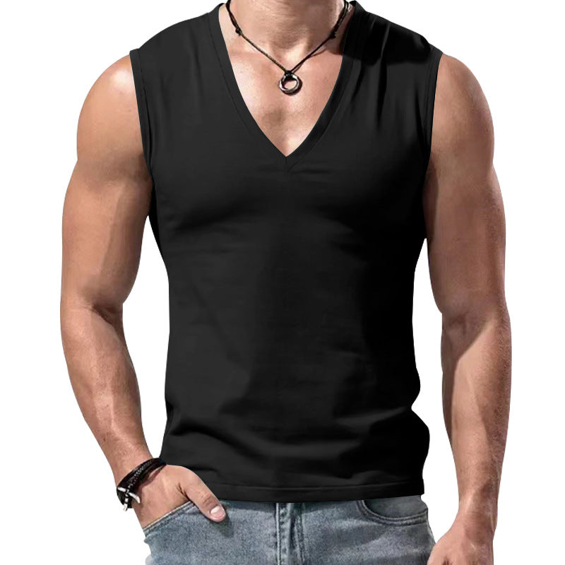 Herren T-Shirt V-Ausschnitt Ärmellos Weich Baumwolle