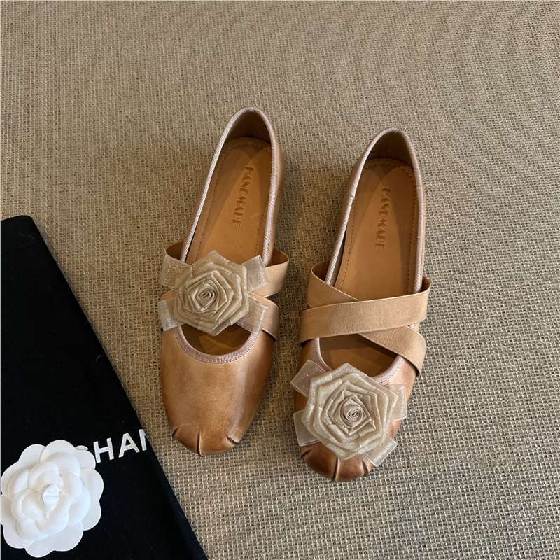 Damen Ballerinas Blumen Applikation Komfortschuhe