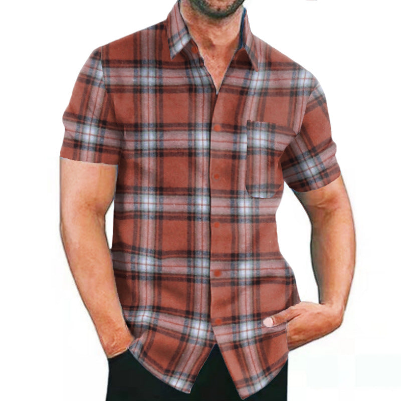 Herren Karohemd Kurzarm Modern mit Taschen